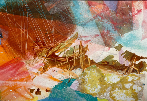 "By the Sea" Mixed Media - Acrylic, collage, & inks 4.5 x 6.5 artwork, with 8 x 10 mat