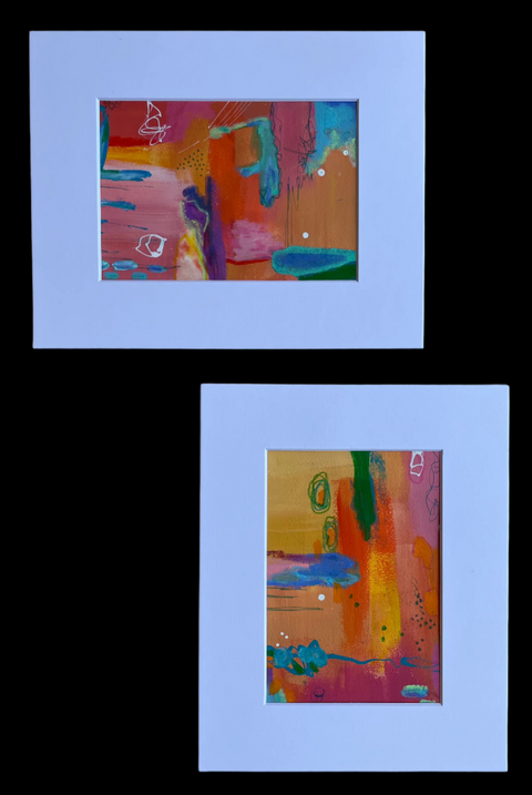 Mixed Media Pair - Acrylic & inks (4.5 x 6.5), with (2) 8 x 10 mats