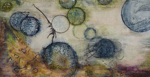 "Jumping Through Hoops" 12 x 24 Encaustic